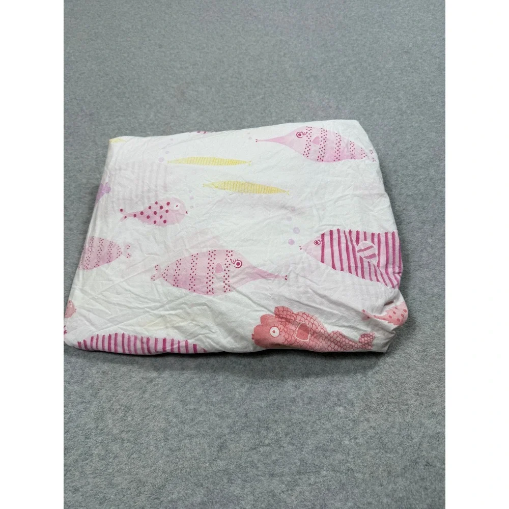 Pottery Barn Kids Full Sheet Set 3pc Pink Fish Cotton Flat Fitted Pillow